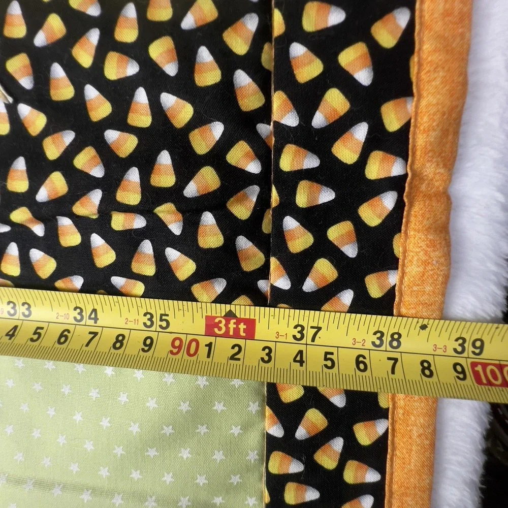 Handmade Halloween Patchwork Quilt Kids 47x38.5 Candy Corn Cat‎ Tote Bag Set